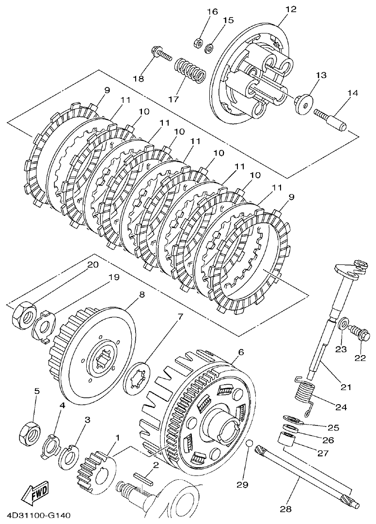 Yamaha 250RAP CLUTCH parts diagram